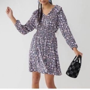 J Crew long sleeve ruffle V-neck mini dress in floral fields smocked waist